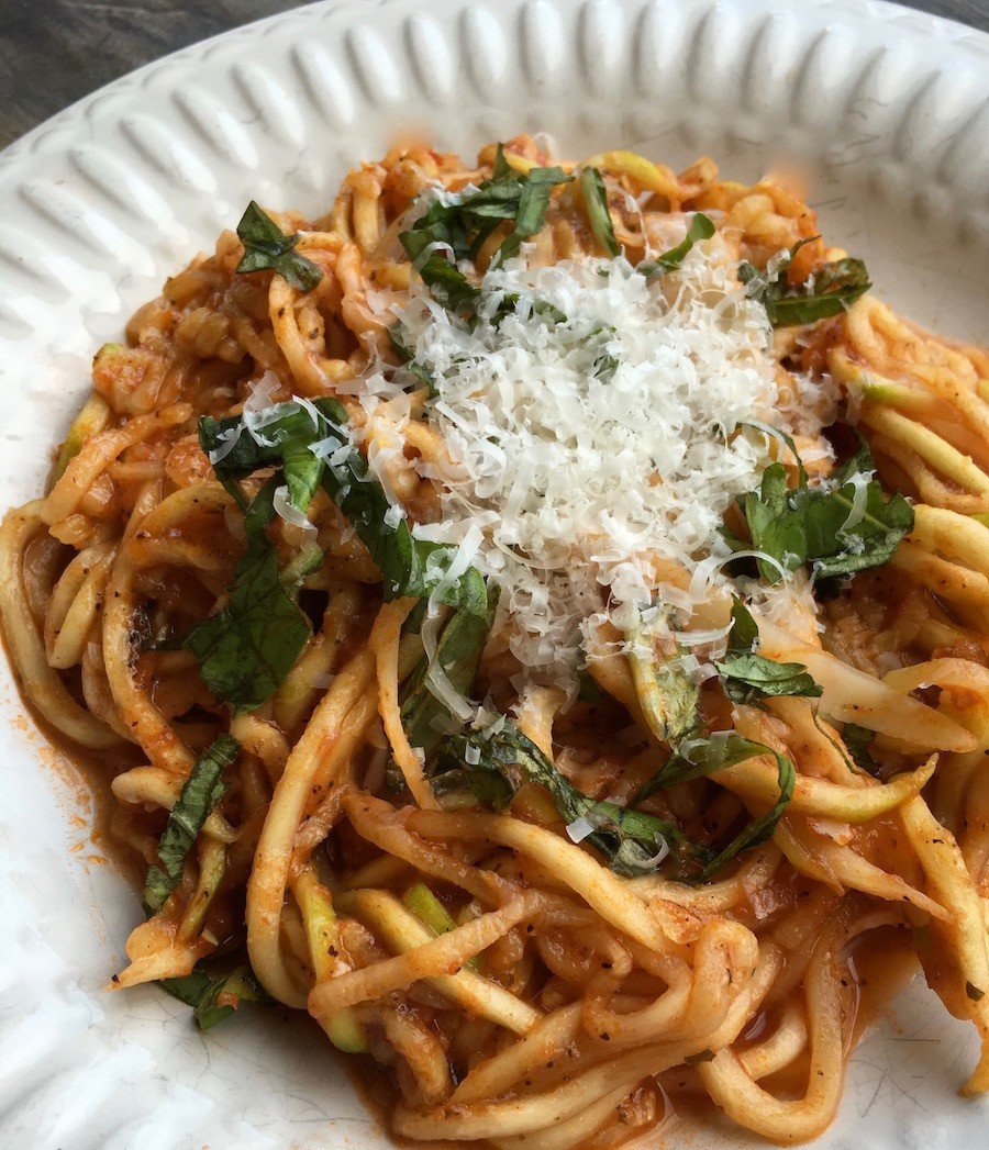 zucchini noodle with spicy arrabbiata